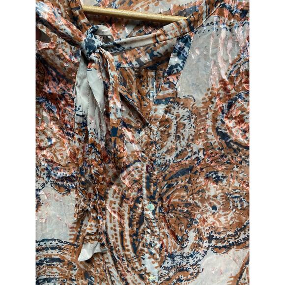 Anthropologie Meadow Rue Briarcliff Burnout Tie Neck Button Down Blouse - Picture 6 of 9